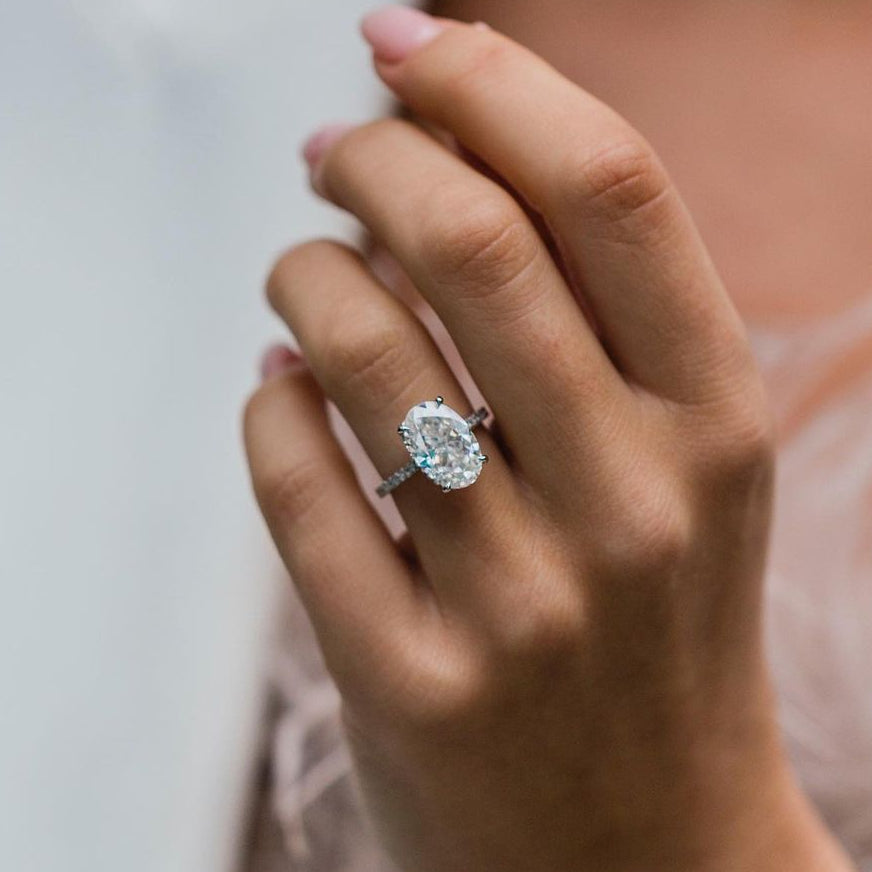 5.9 CT Oval Hidden Halo & Pave Moissanite Engagement Ring