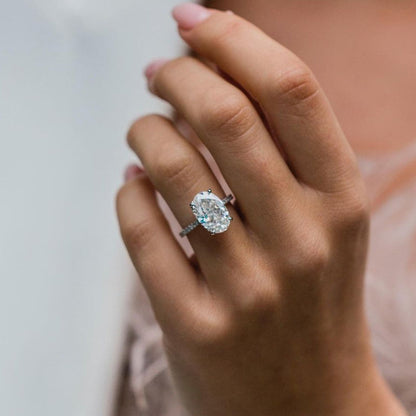 5.9 CT Oval Hidden Halo & Pave Moissanite Engagement Ring