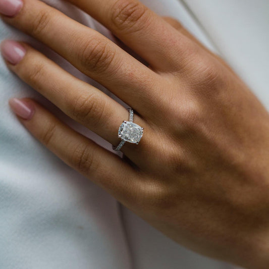 3.2 CT Cushion Hidden Halo & Pave Moissanite Engagement Ring