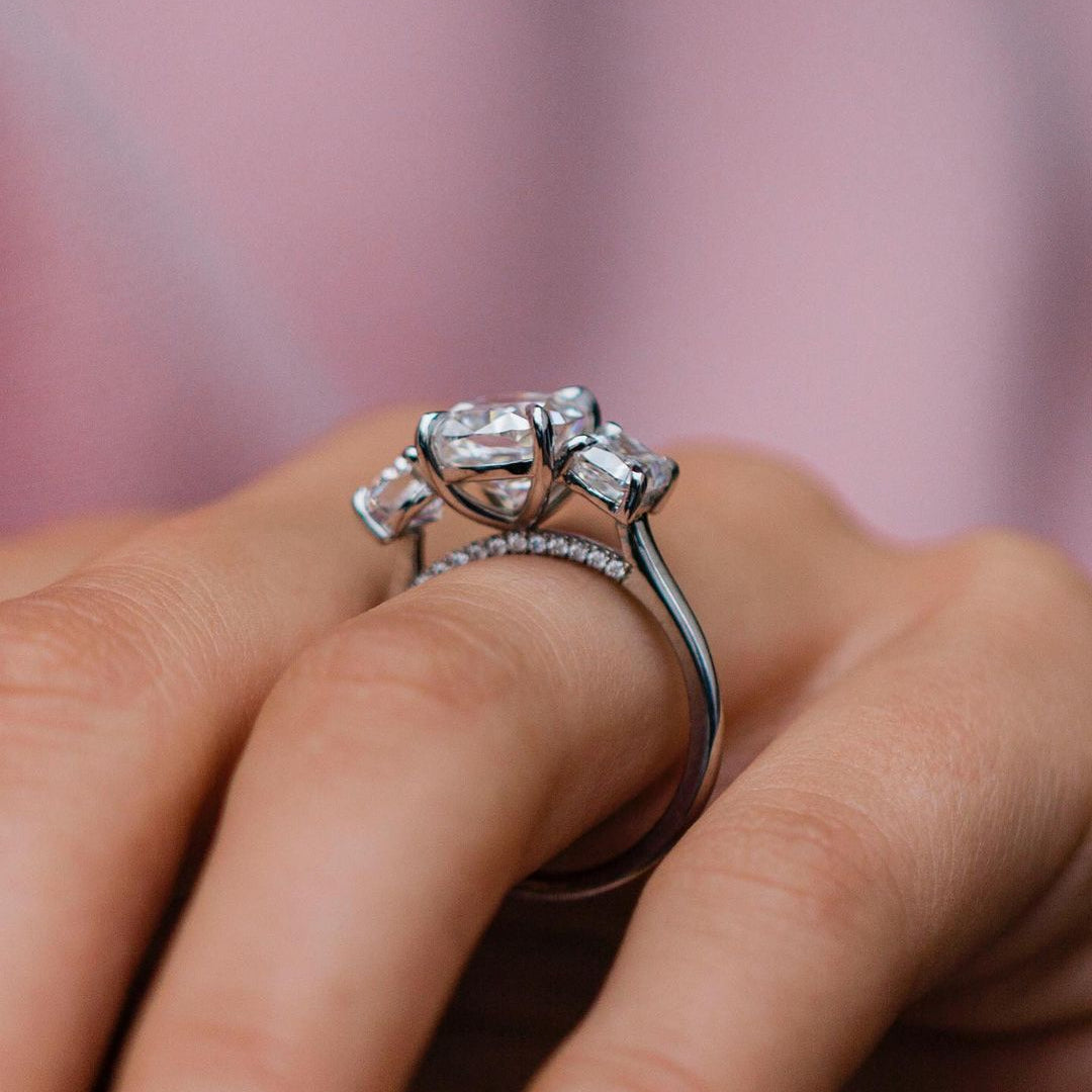 3.1 CT Cushion Three Stone Moissanite Engagement Ring