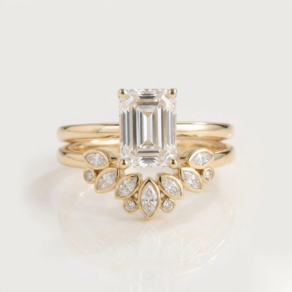 1.6 CT Emerald Cluster Moissanite Bridal Set
