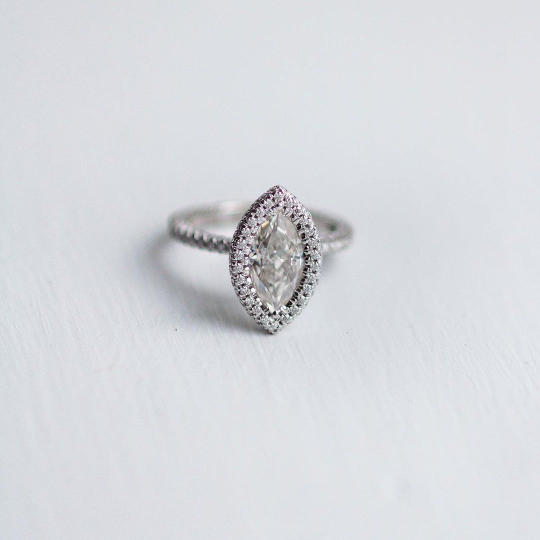 1.8 CT Marquise Halo & Pave Moissanite Engagement Ring