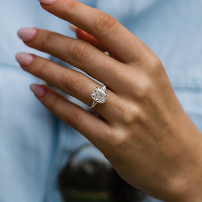 3.15 CT Cushion Three Stone Moissanite Engagement Ring