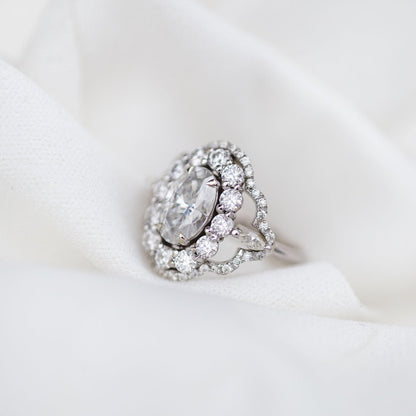 1.85 CT Oval Cluster Moissanite Engagement Ring