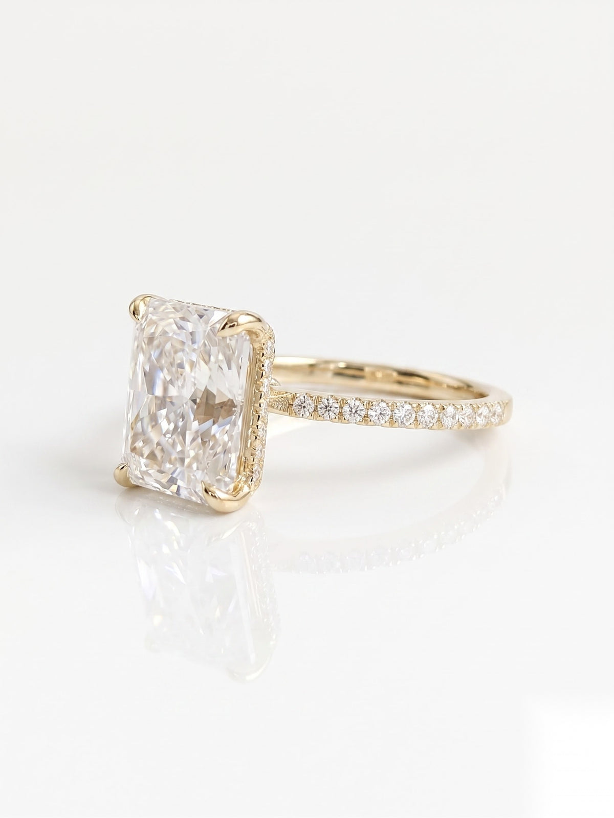 3 CT Radiant Hidden Halo & Pave Moissanite Engagement Ring