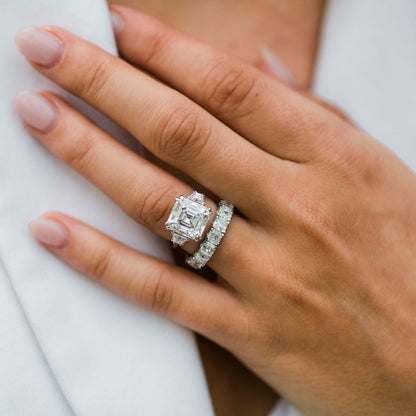 4.1 CT Asscher Three Stone Moissanite Engagement Ring