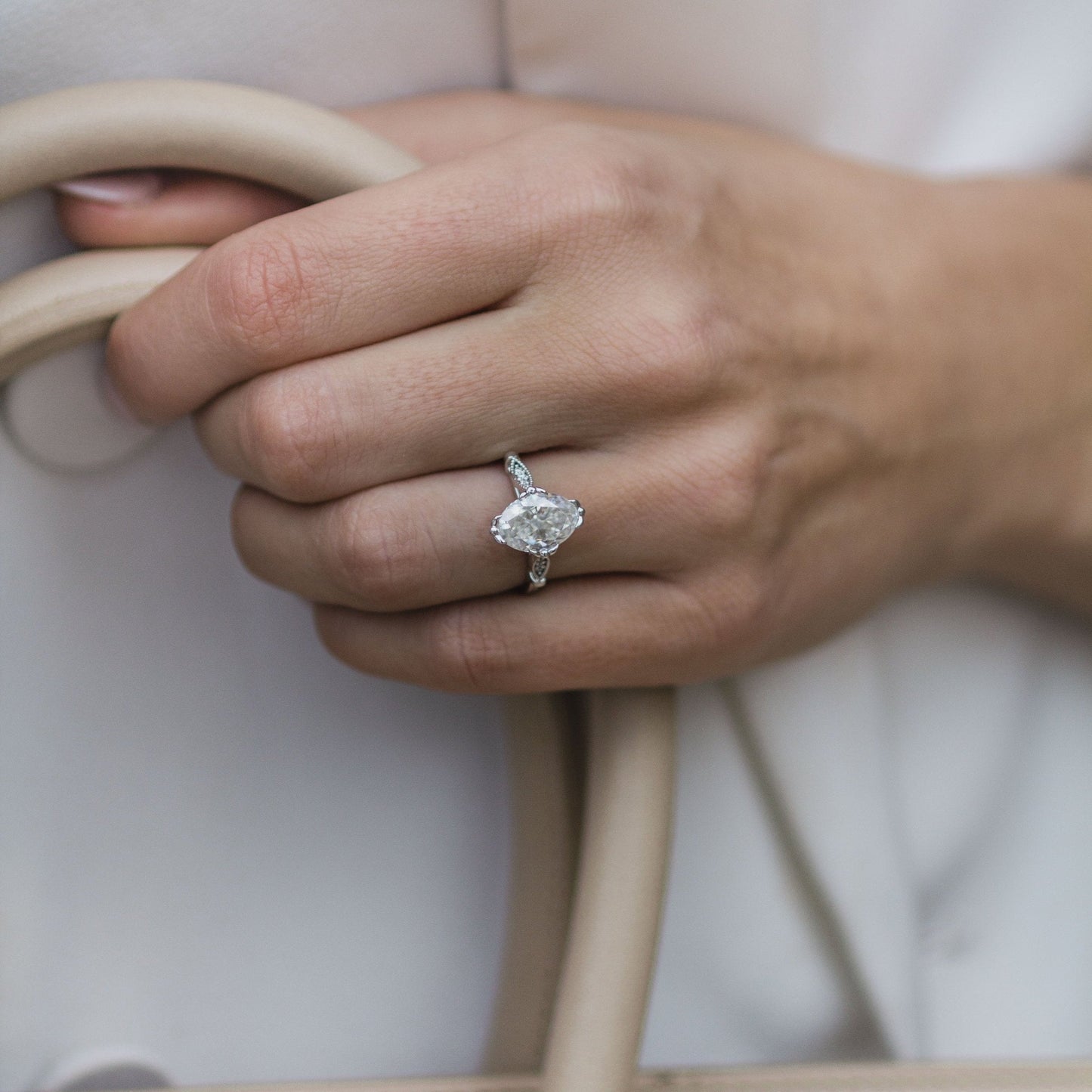 2.1 CT Oval Vintage Pave Moissanite Engagement Ring