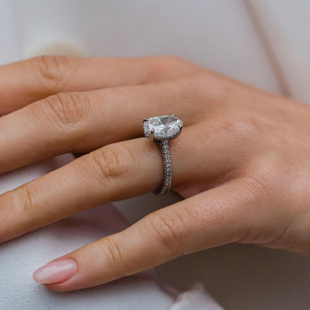3.5 CT Oval Hidden Halo & Pave Moissanite Engagement Ring