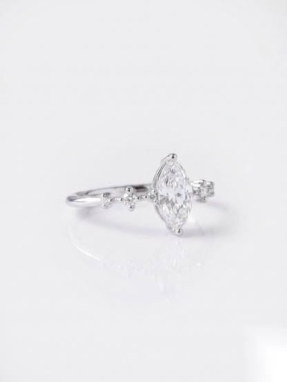 0.5 CT Marquise Dainty Pave Moissanite Engagement Ring