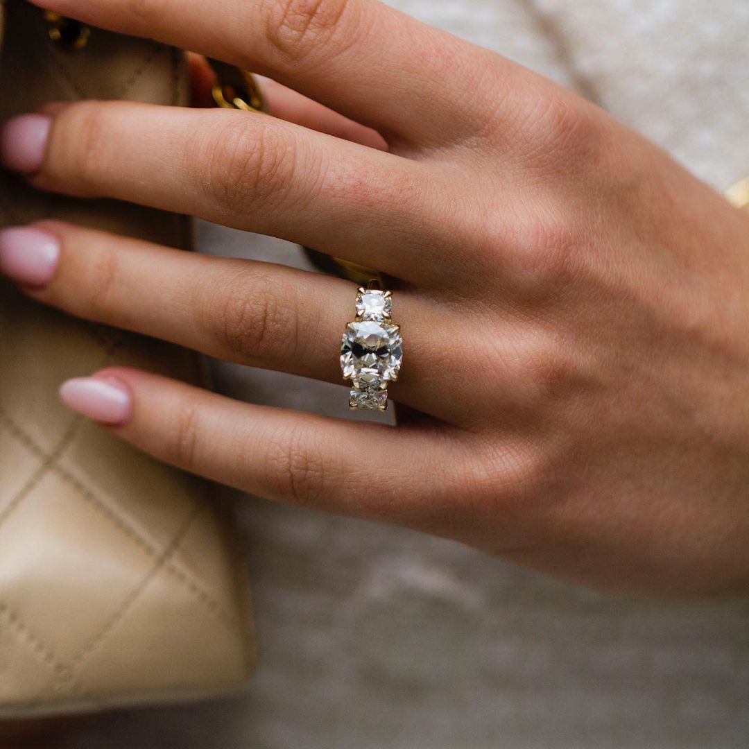 4 CT Cushion Three Stone Moissanite Engagement Ring