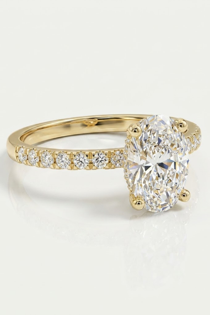 1.5 CT Oval Hidden Halo & Pave Moissanite Engagement Ring