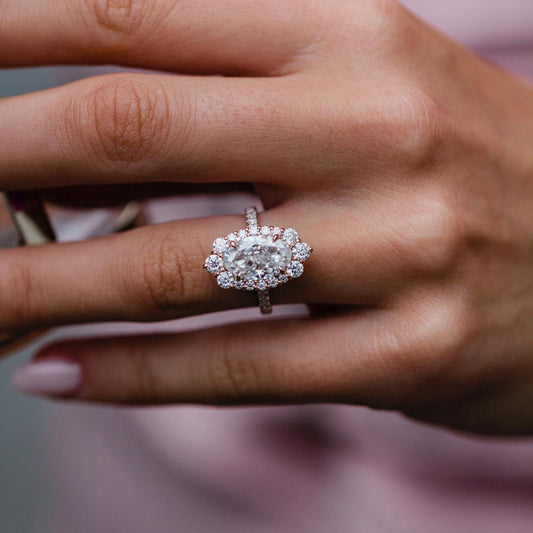 3.5 CT Oval Halo & Pave Moissanite Engagement Ring