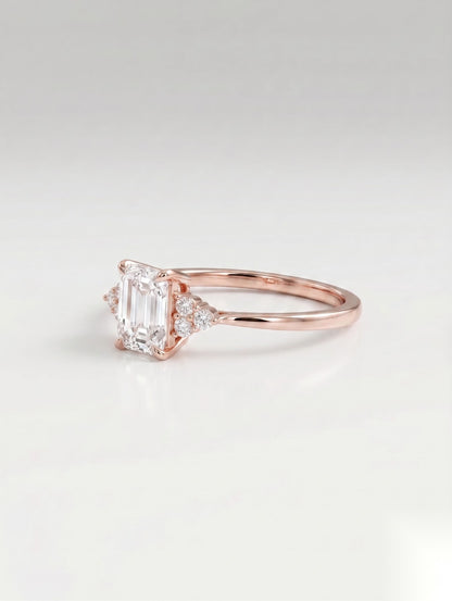 1 CT Emerald Cluster Moissanite Engagement Ring