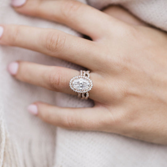 3.9 CT Oval Halo & Pave Moissanite Engagement Ring