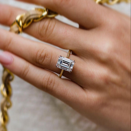 4.6 CT Emerald Hidden Halo & Pave Moissanite Engagement Ring