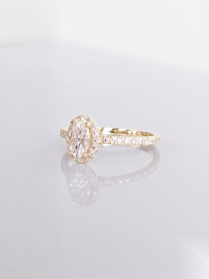 0.5 CT Oval Halo & Pave Moissanite Engagement Ring