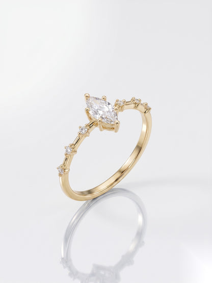 0.5 CT Marquise Dainty Pave Moissanite Engagement Ring