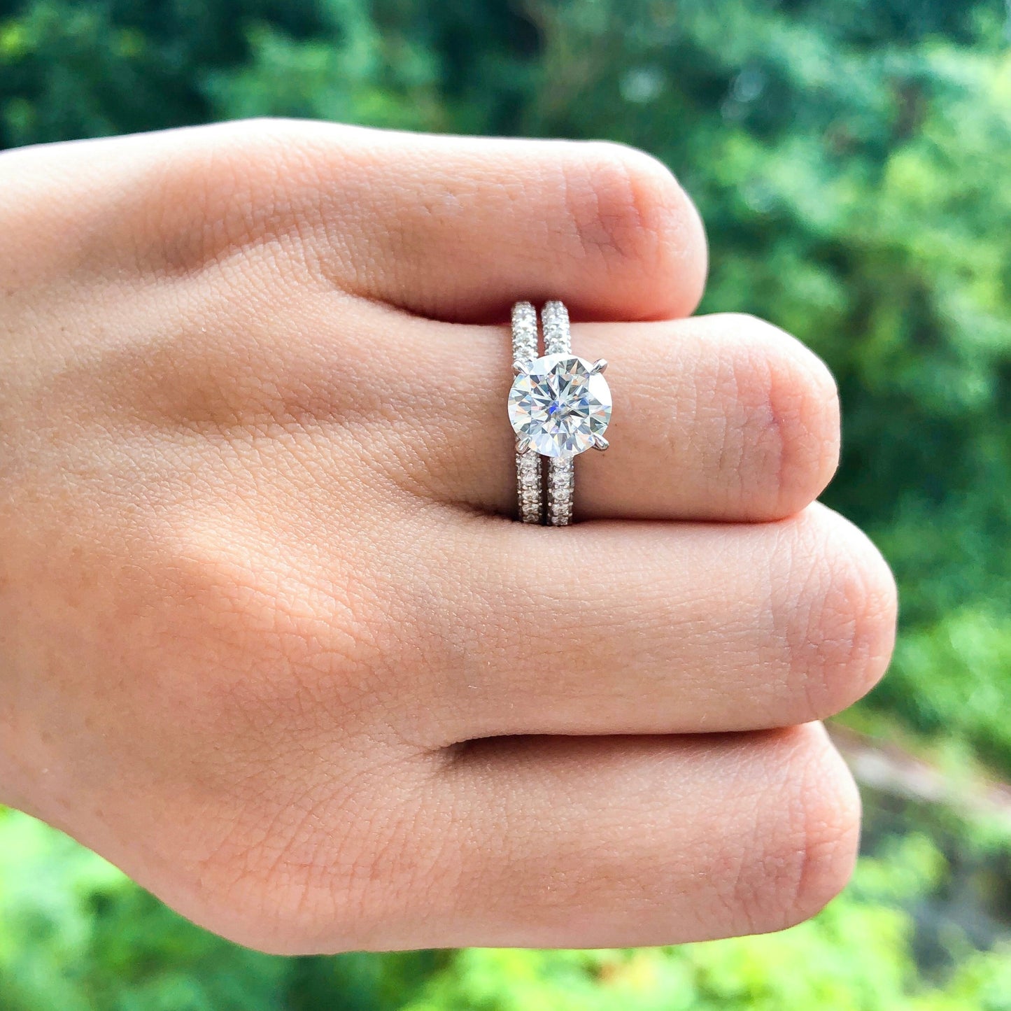 1.85 CT Round Pave Moissanite Engagement Ring
