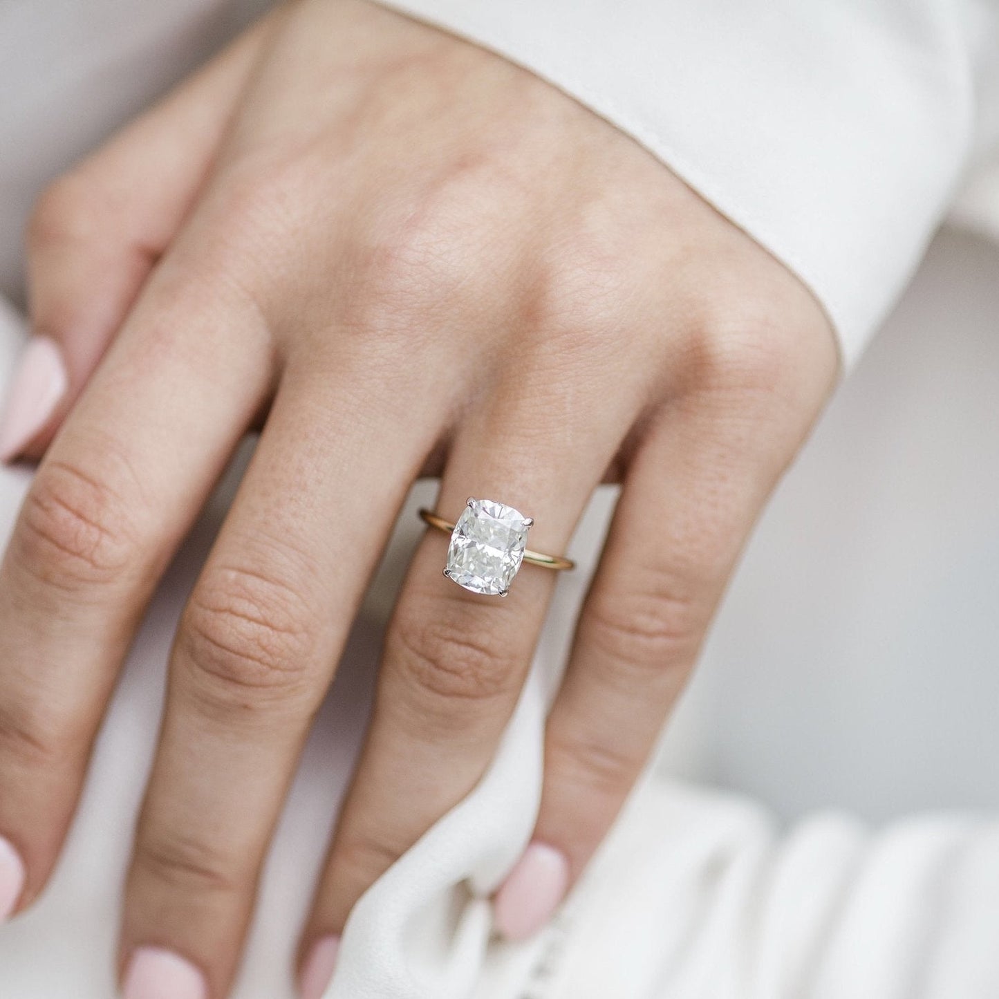 3.2 CT Elongated Cushion Hidden Halo Moissanite Engagement Ring