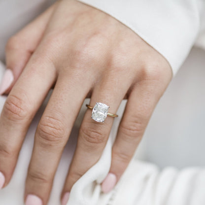 3.2 CT Elongated Cushion Hidden Halo Moissanite Engagement Ring
