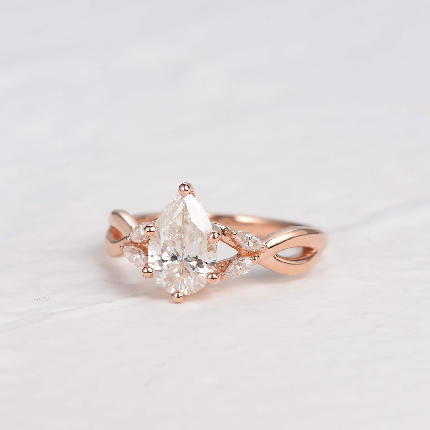 1.52 CT Pear Cluster Moissanite Engagement Ring