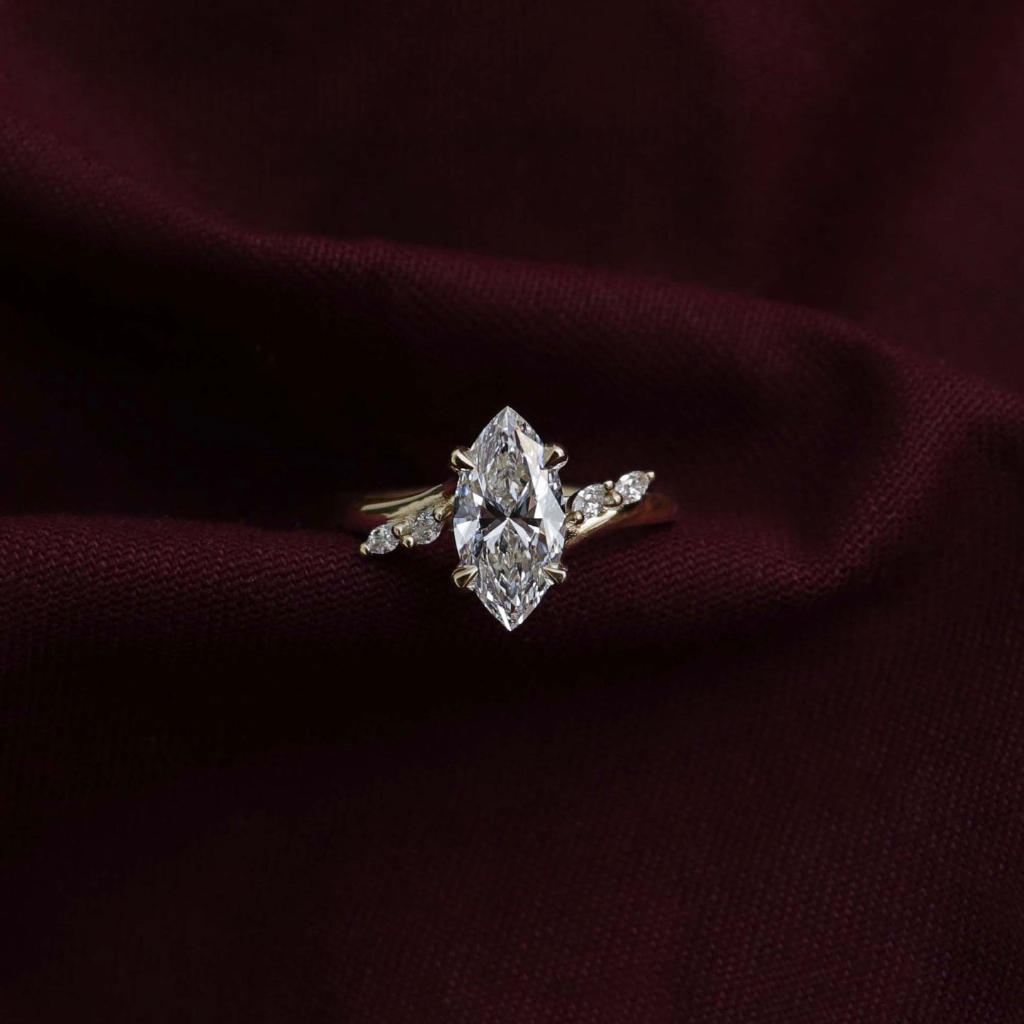 2 CT Marquise Cluster Moissanite Engagement Ring