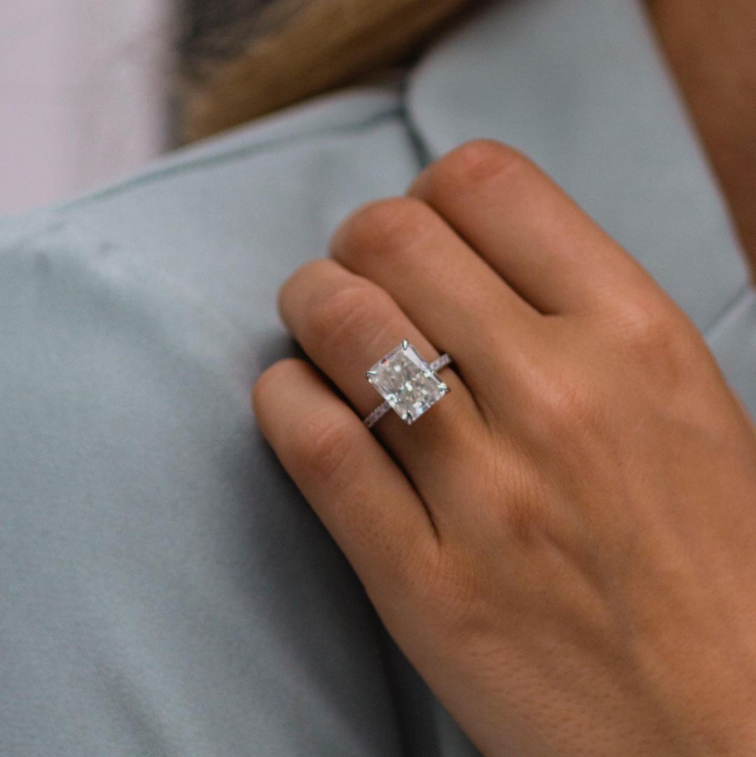 4.79 CT Radiant Hidden Halo & Pave Moissanite Engagement Ring