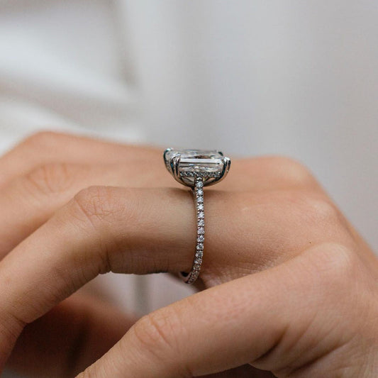 4.1 CT Radiant Hidden Halo & Pave Moissanite Engagement Ring