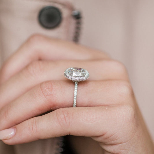 3.6 CT Cushion Halo & Pave Moissanite Engagement Ring