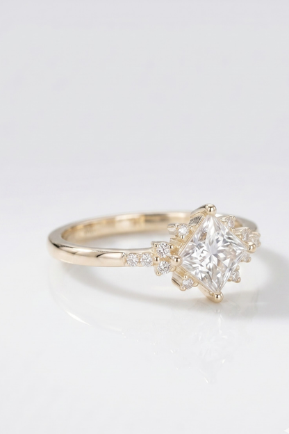 1 CT Princess Cluster Moissanite Engagement Ring