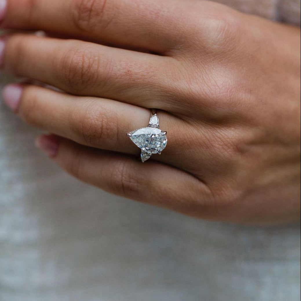 4.2 CT Pear Three Stone Moissanite Engagement Ring