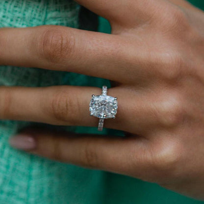 4.7 CT Cushion Hidden Halo & Pave Moissanite Engagement Ring