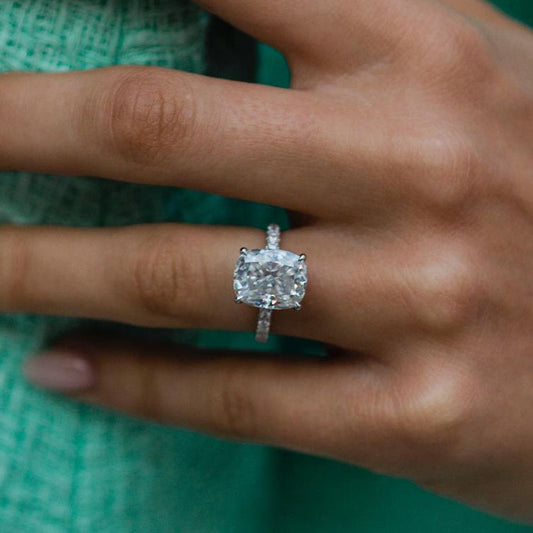 4.7 CT Cushion Hidden Halo & Pave Moissanite Engagement Ring