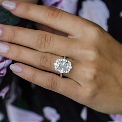 3.4 CT Radiant Halo & Pave Moissanite Engagement Ring