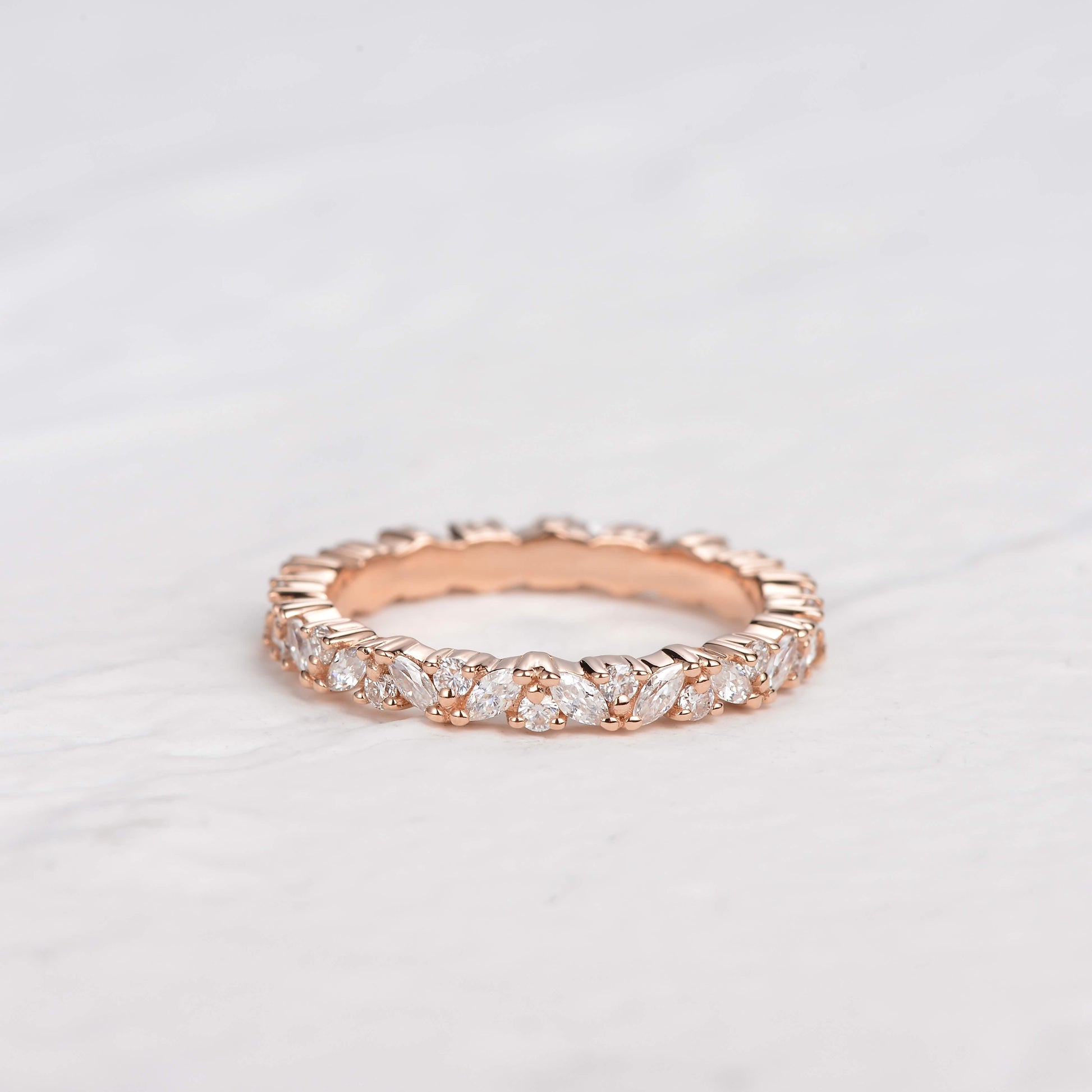 0.4 TCW Marquise & Round Cluster Moissanite Wedding Band