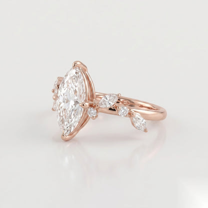 1.5 CT Marquise Dainty Pave Moissanite Engagement Ring
