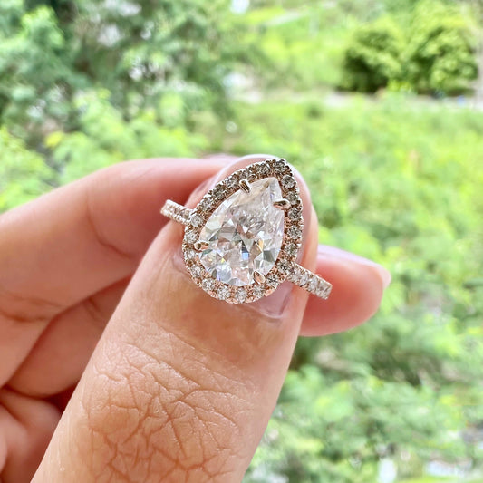 2.1 CT Pear Halo & Pave Moissanite Engagement Ring