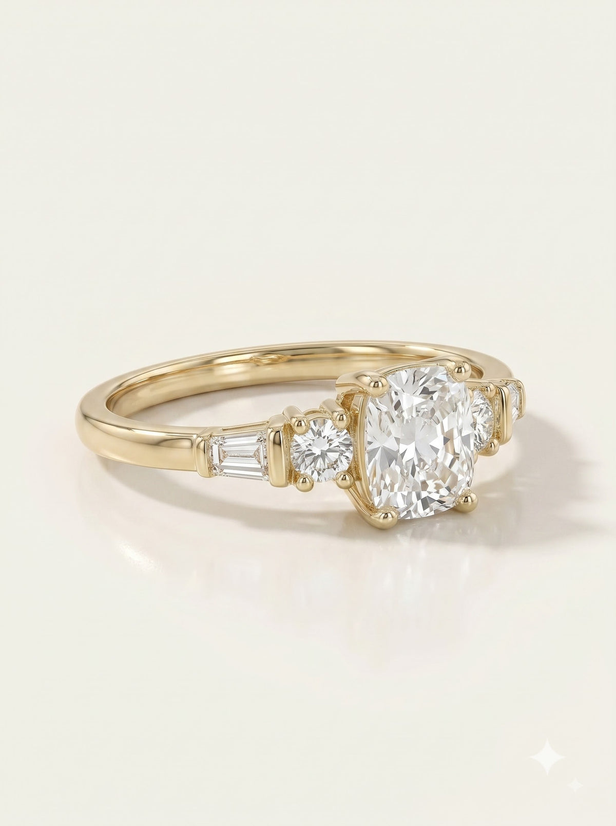 0.5 CT Elongated Cushion Five Stone Moissanite Engagement Ring