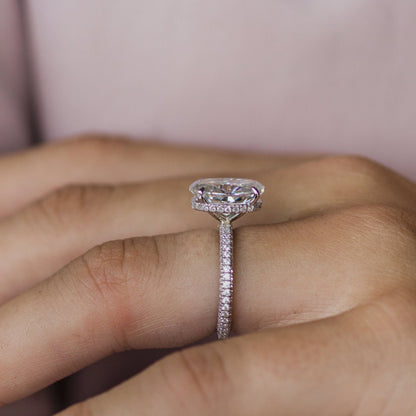 3.4 CT Oval Hidden Halo & Pave Moissanite Engagement Ring
