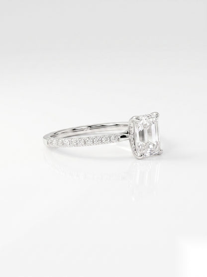 1 CT Emerald Hidden Halo & Pave Moissanite Engagement Ring