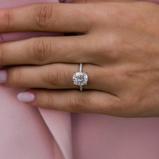 2.8 CT Cushion Hidden Halo & Pave Moissanite Engagement Ring
