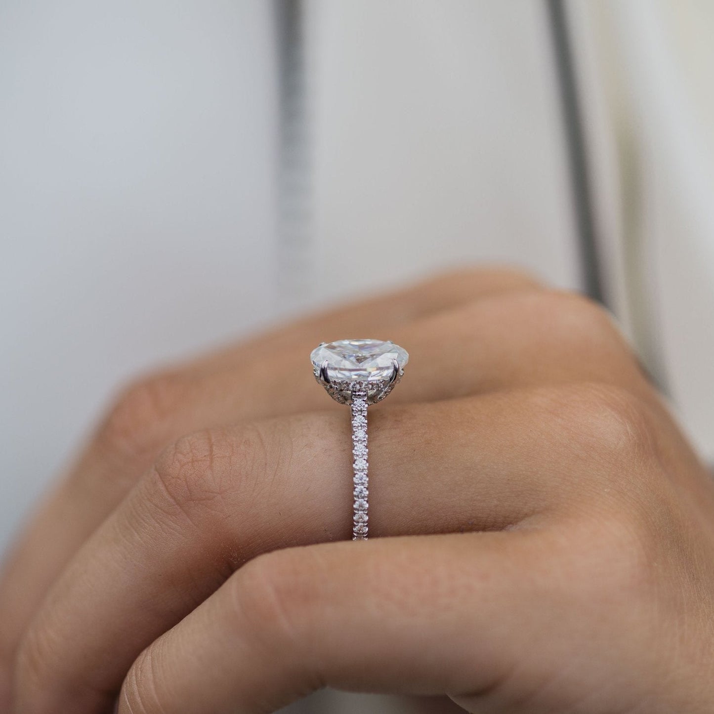 2.9 CT Oval Hidden Halo & Pave Moissanite Engagement Ring