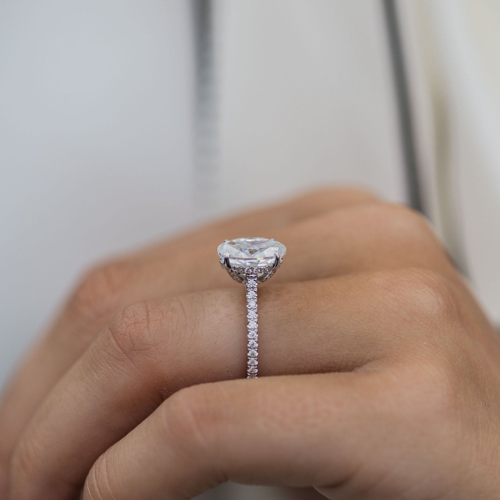 2.9 CT Oval Hidden Halo & Pave Moissanite Engagement Ring