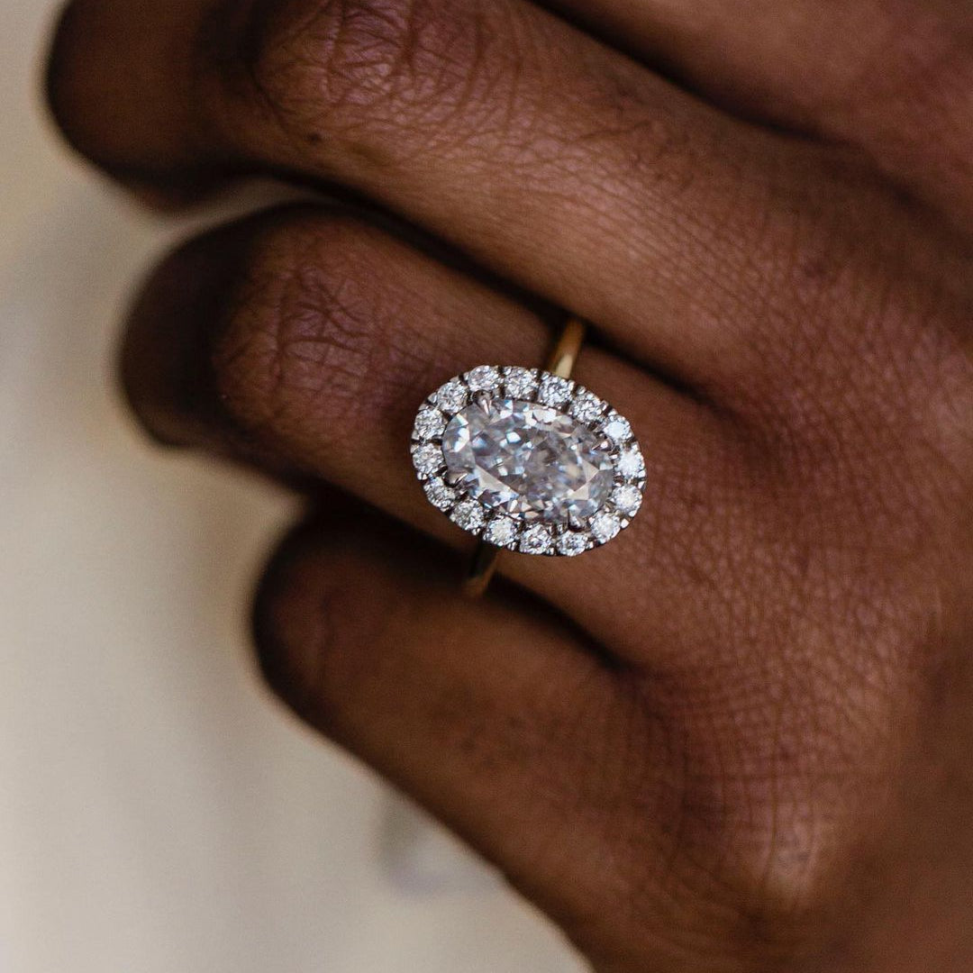 3.85 CT Oval Halo Moissanite Engagement Ring