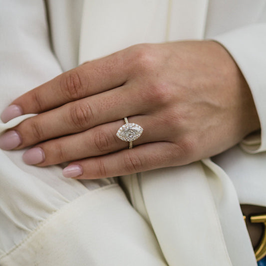 1.75 CT Marquise Halo & Pave Moissanite Engagement Ring