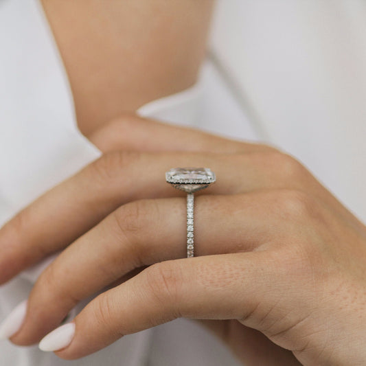 3.7 CT Radiant Halo & Pave Moissanite Engagement Ring