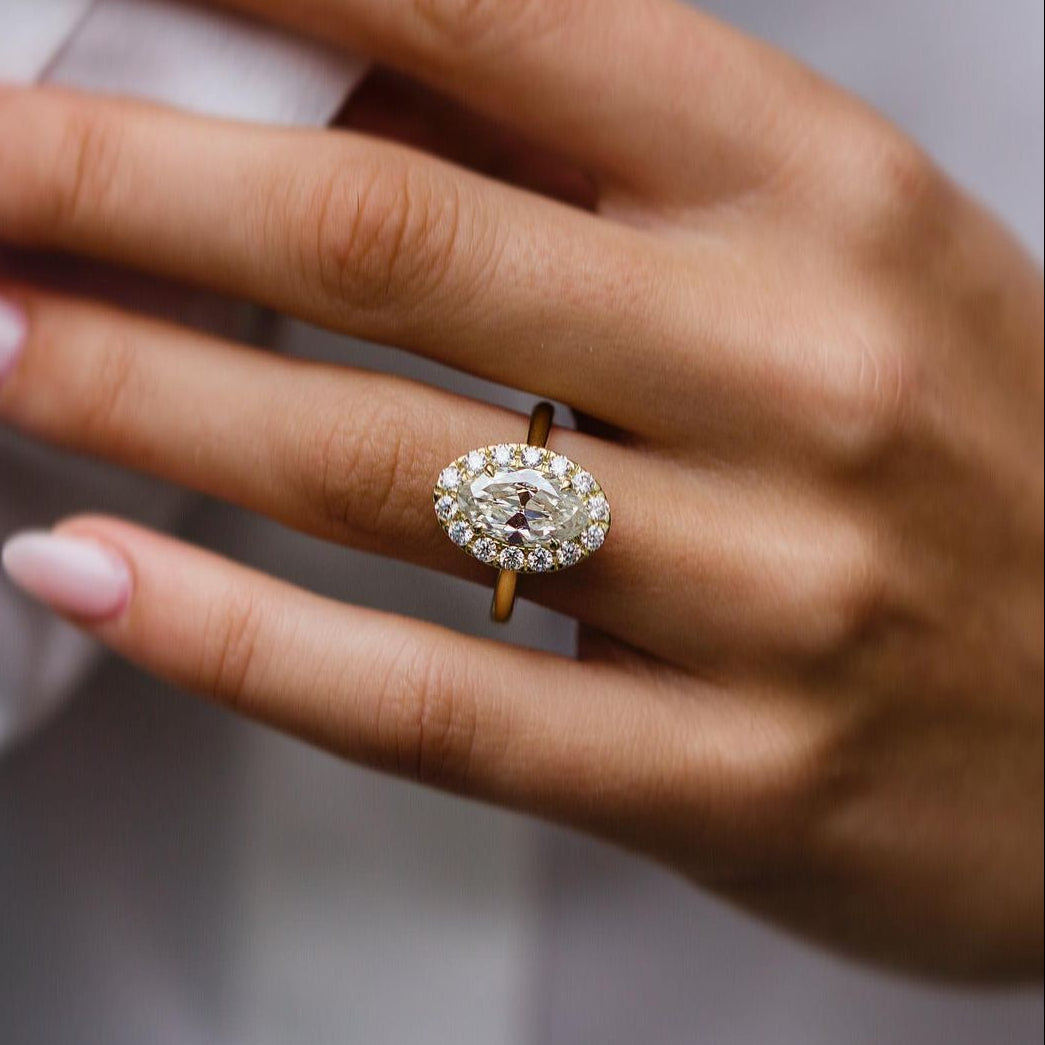3.8 CT Oval Halo Moissanite Engagement Ring