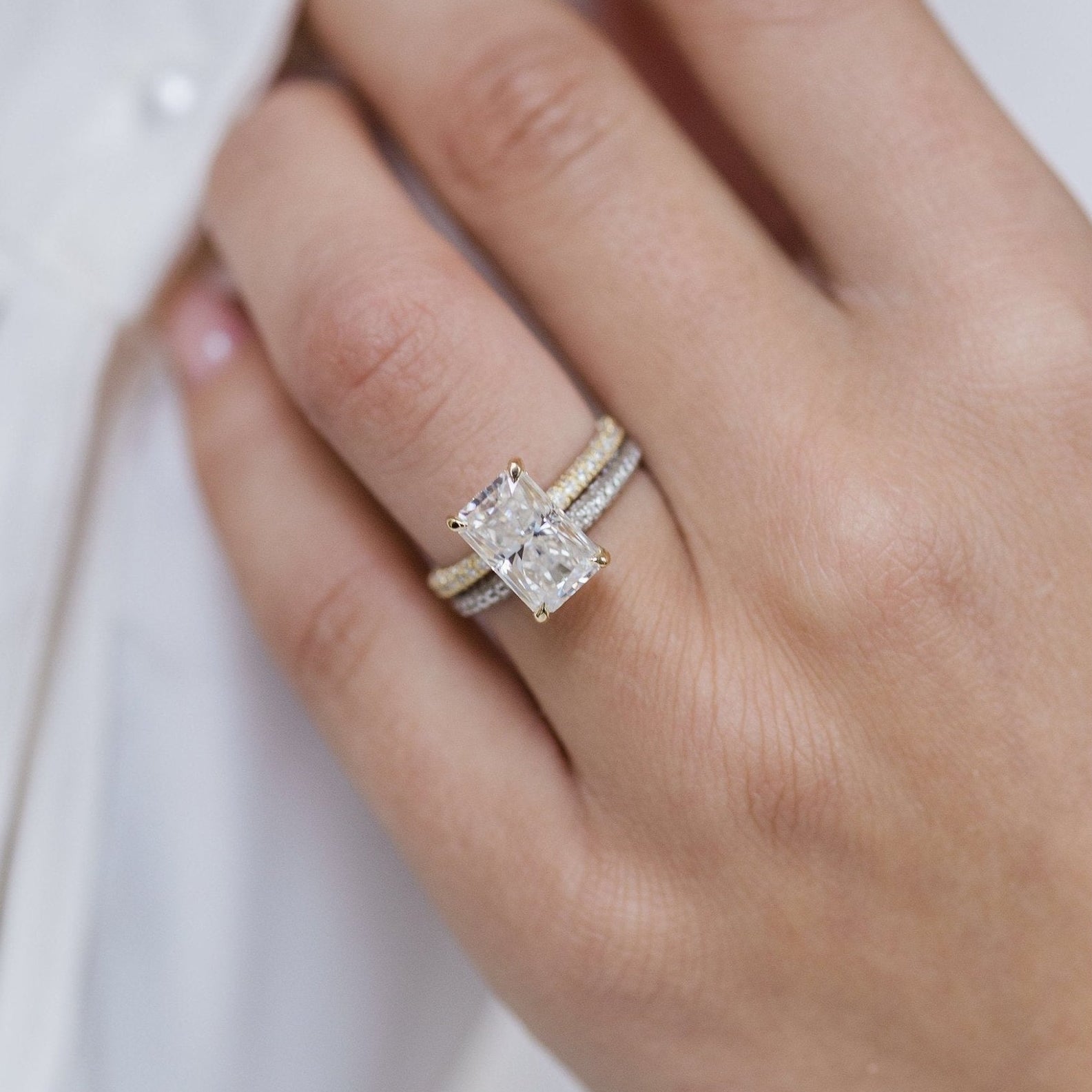3 CT Radiant Hidden Halo & Pave Moissanite Engagement Ring