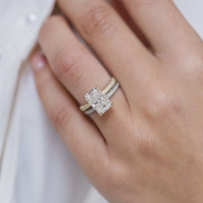 3 CT Radiant Hidden Halo & Pave Moissanite Engagement Ring