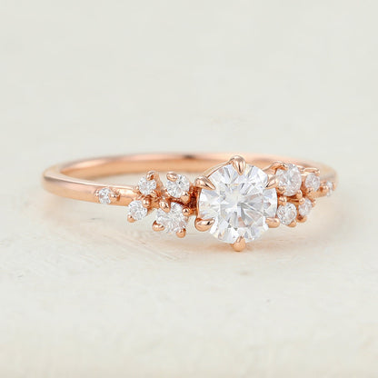 0.41 CT Round Shaped Moissanite Engagement Ring In Cluster Design